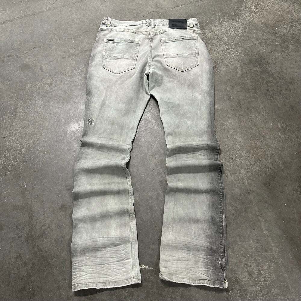 Serenede Stacked Denim Jeans 34 Distressed Flared Streetwear Y2K Style